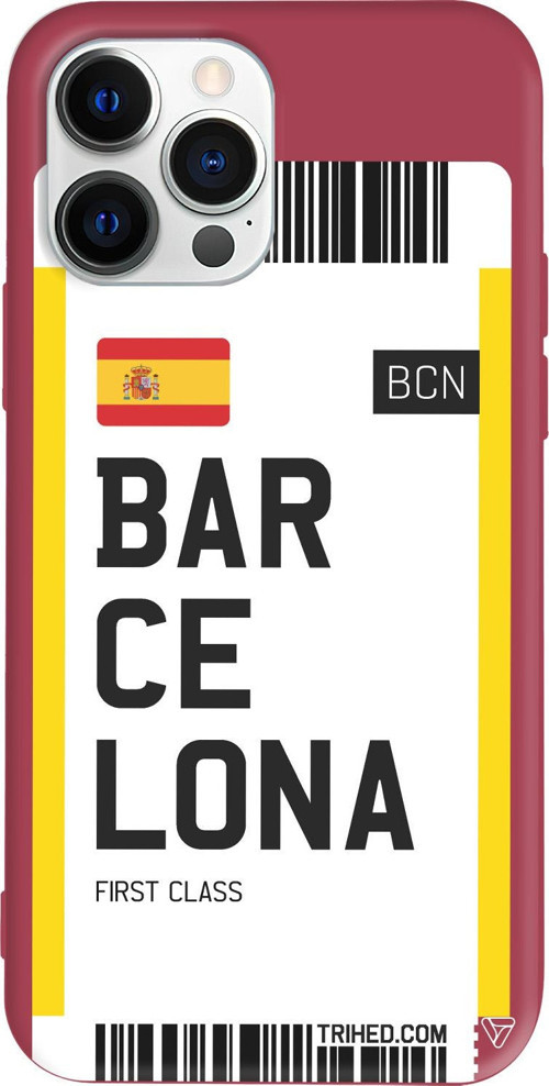 iPhone 15 Pro Max Uyumlu Bordo Renkli Silikon Barcelona Bileti Telefon Kılıfı