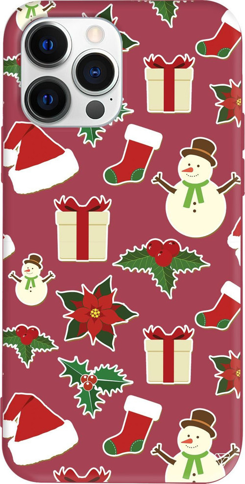 iPhone 15 Pro Max Uyumlu Bordo Renkli Silikon Just Xmas Telefon Kılıfı