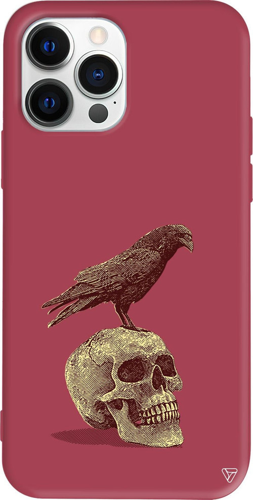 iPhone 15 Pro Max Uyumlu Bordo Renkli Silikon Kuzgun ve Kuru Kafa Telefon Kılıfı
