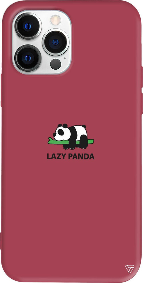 iPhone 15 Pro Max Uyumlu Bordo Renkli Silikon Lazy Panda Telefon Kılıfı