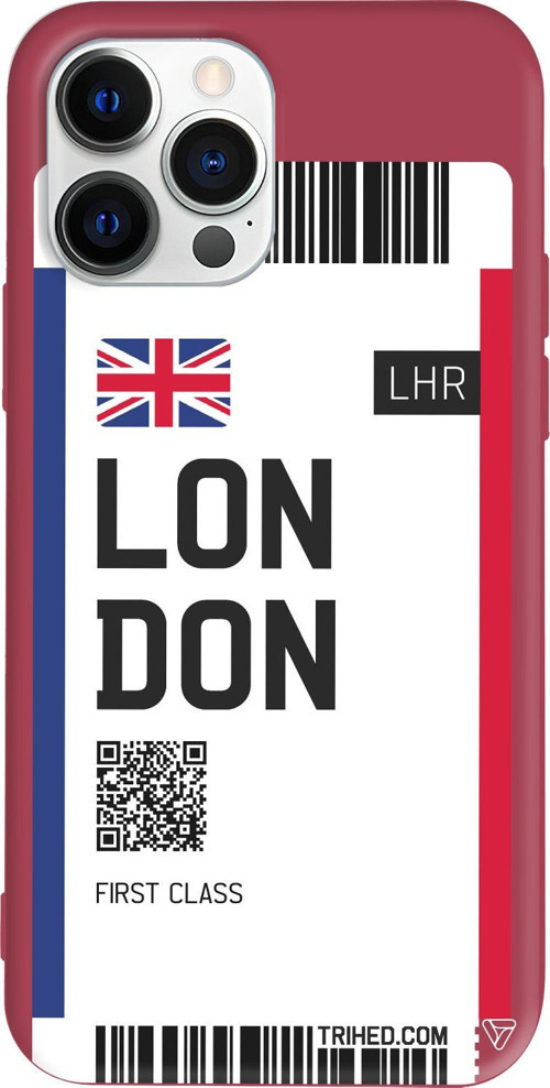 iPhone 15 Pro Max Uyumlu Bordo Renkli Silikon London Bileti Telefon Kılıfı