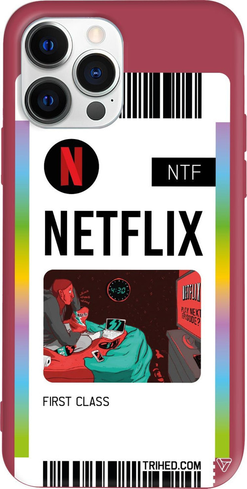 iPhone 15 Pro Max Uyumlu Bordo Renkli Silikon Netflix Bileti Telefon Kılıfı