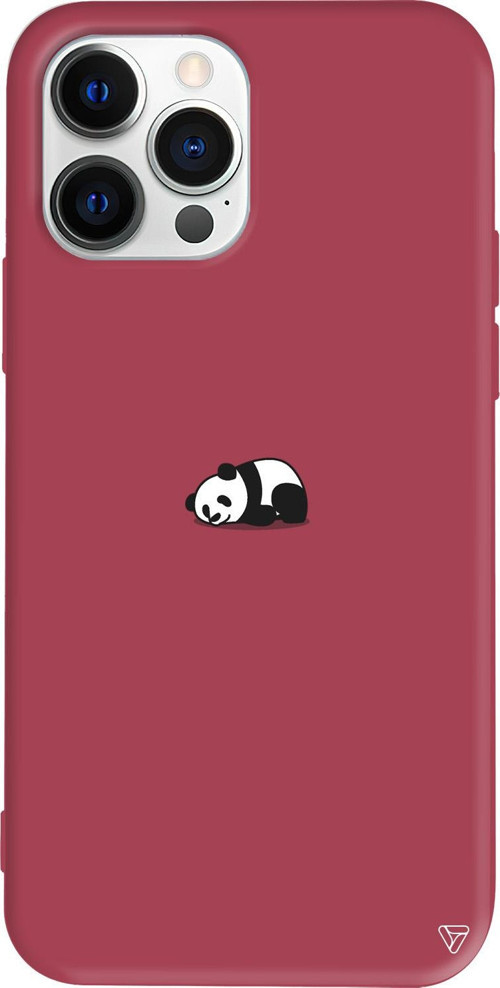 iPhone 15 Pro Max Uyumlu Bordo Renkli Silikon Miskin Panda Telefon Kılıfı