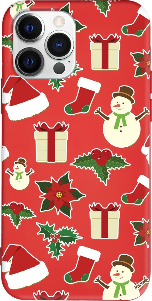 iPhone 15 Pro Max Uyumlu Kırmızı Renkli Silikon Just Xmas Telefon Kılıfı