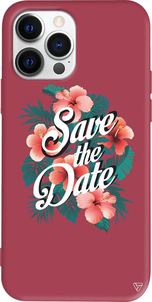 iPhone 15 Pro Max Uyumlu Bordo Renkli Silikon Save the Date Telefon Kılıfı