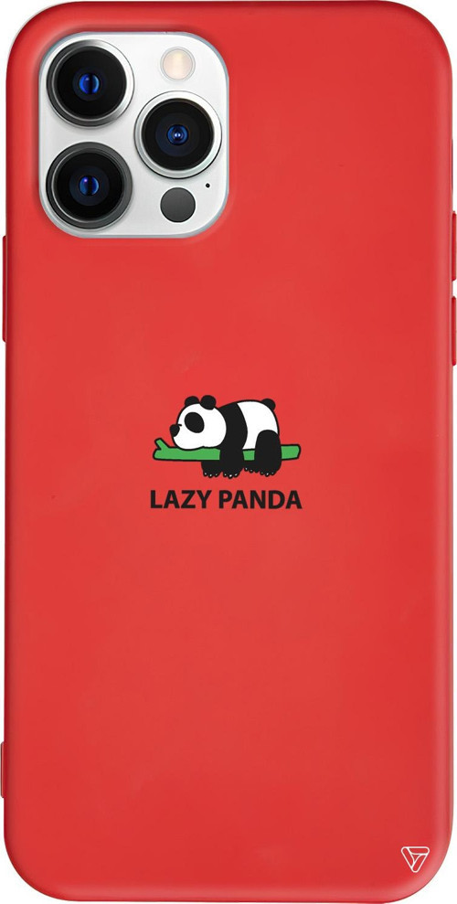 iPhone 15 Pro Max Uyumlu Kırmızı Renkli Silikon Lazy Panda Telefon Kılıfı