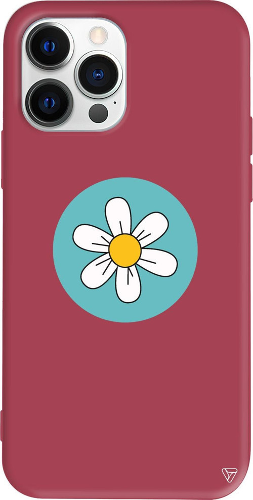 iPhone 15 Pro Max Uyumlu Bordo Renkli Silikon Single Daisy Telefon Kılıfı