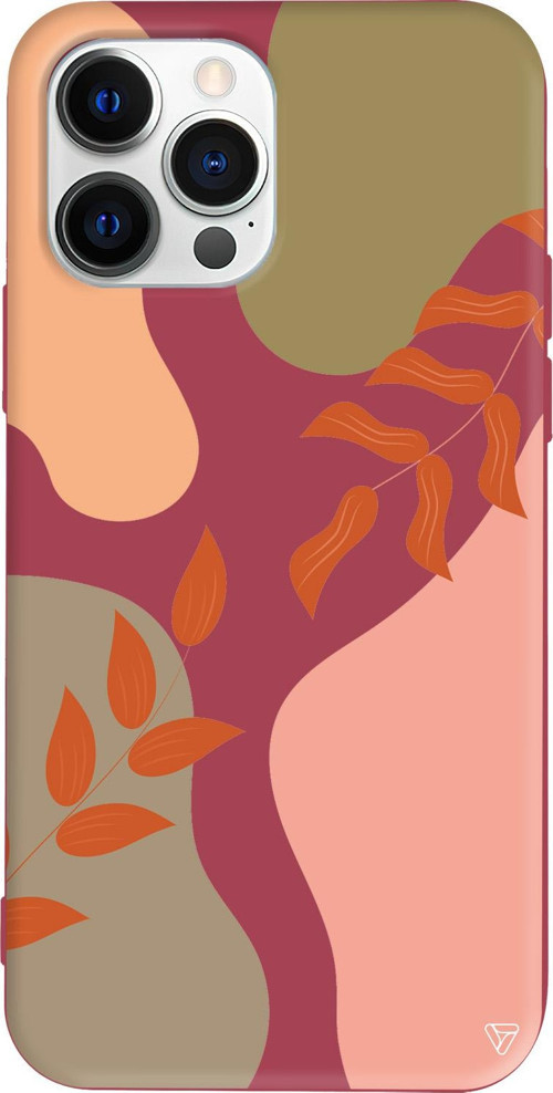 iPhone 15 Pro Max Uyumlu Bordo Renkli Silikon Abstract Koleksiyonu Leaf Touch Telefon Kılıfı