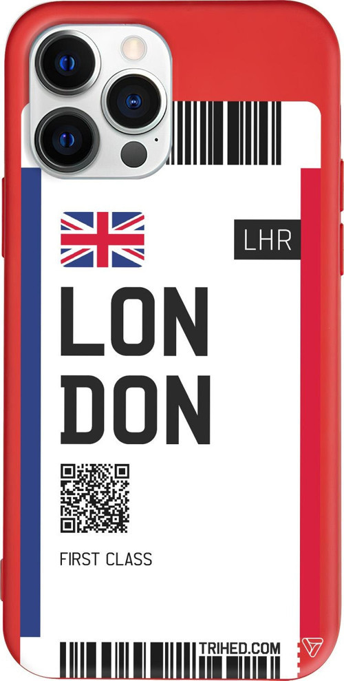 iPhone 15 Pro Max Uyumlu Kırmızı Renkli Silikon London Bileti Telefon Kılıfı