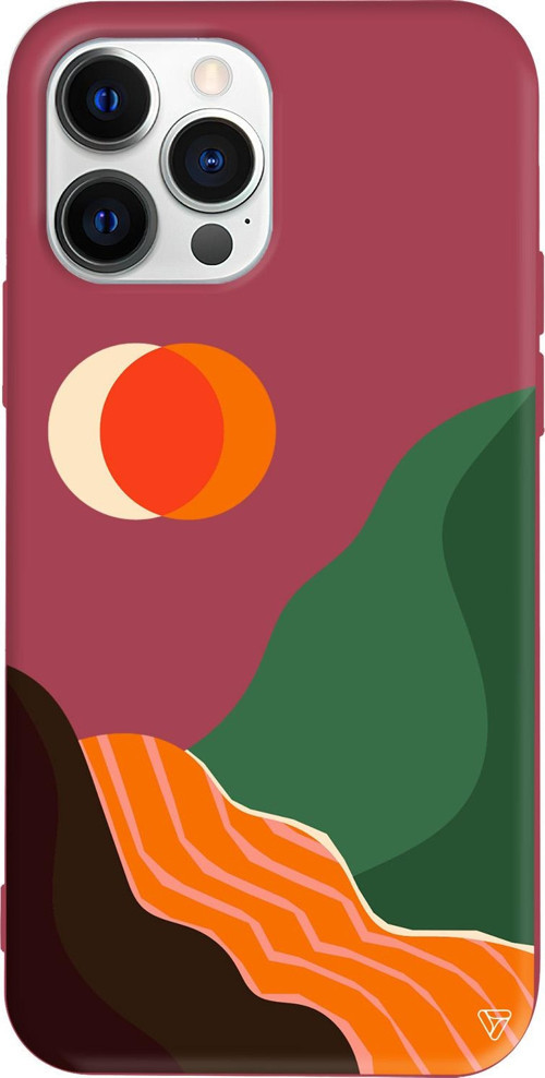 iPhone 15 Pro Max Uyumlu Bordo Renkli Silikon Abstract Koleksiyonu Manzara Telefon Kılıfı