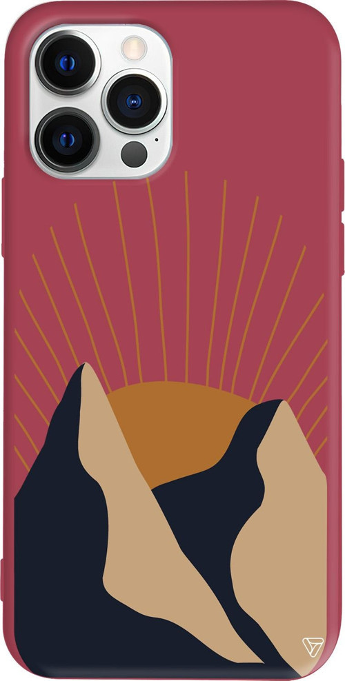 iPhone 15 Pro Max Uyumlu Bordo Renkli Silikon Abstract Koleksiyonu Mountain Telefon Kılıfı