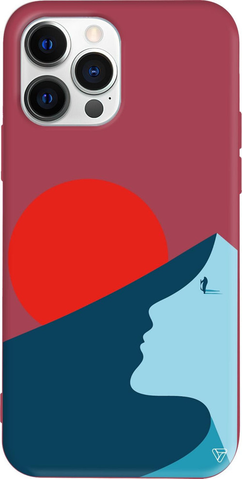 iPhone 15 Pro Max Uyumlu Bordo Renkli Silikon Abstract Koleksiyonu Negative Space Telefon Kılıfı