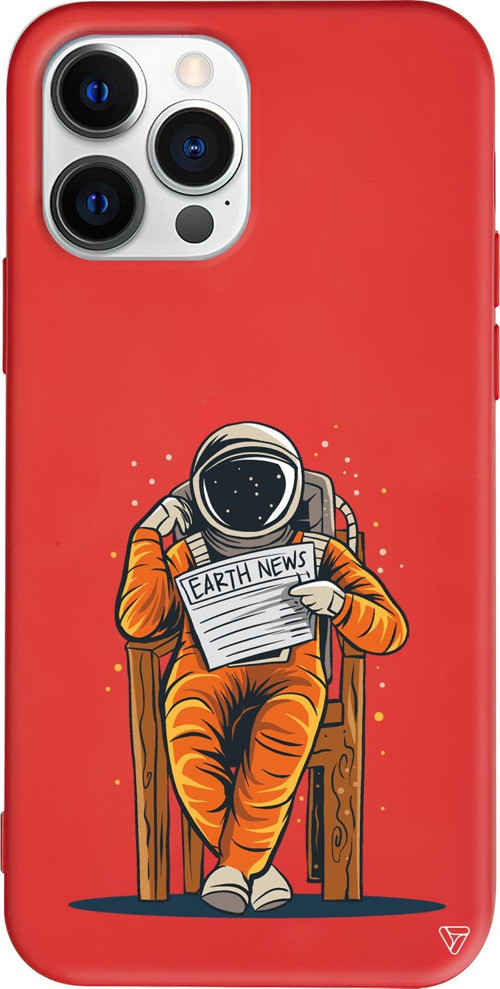 iPhone 15 Pro Max Uyumlu Kırmızı Renkli Silikon Earth News Telefon Kılıfı