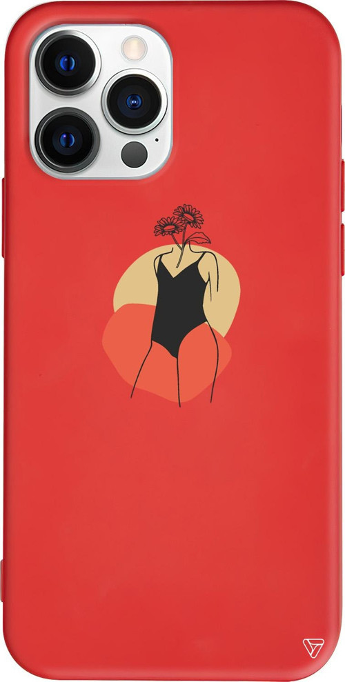 iPhone 15 Pro Max Uyumlu Kırmızı Renkli Silikon Flower Girl Standing Telefon Kılıfı