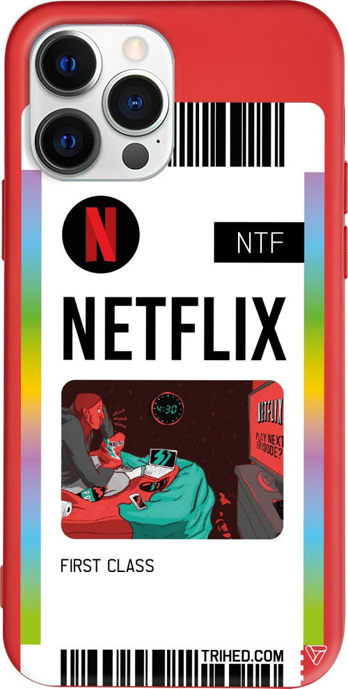 iPhone 15 Pro Max Uyumlu Kırmızı Renkli Silikon Netflix Bileti Telefon Kılıfı