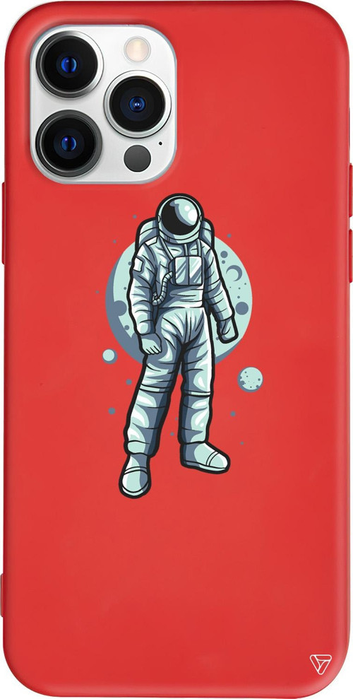 iPhone 15 Pro Max Uyumlu Kırmızı Renkli Silikon Astronot Telefon Kılıfı