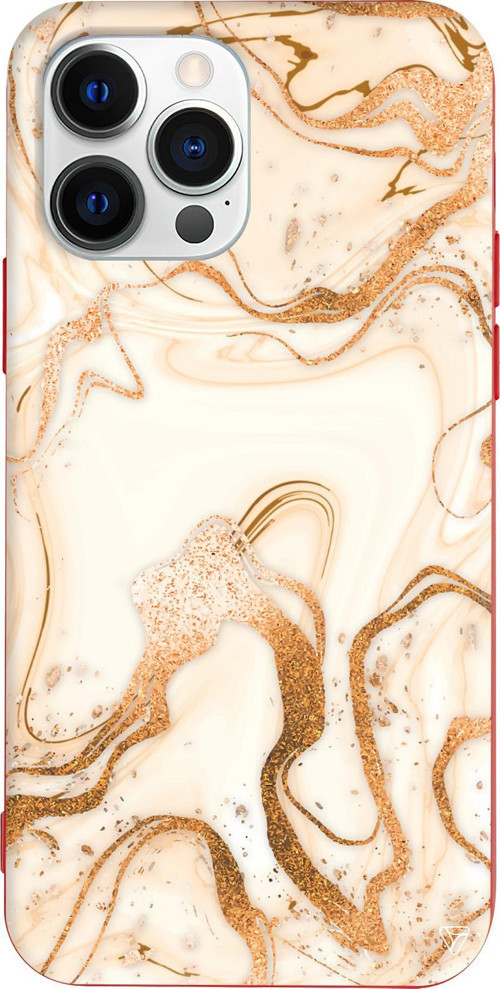 iPhone 15 Pro Max Uyumlu Kırmızı Renkli Silikon Gold Marble Telefon Kılıfı