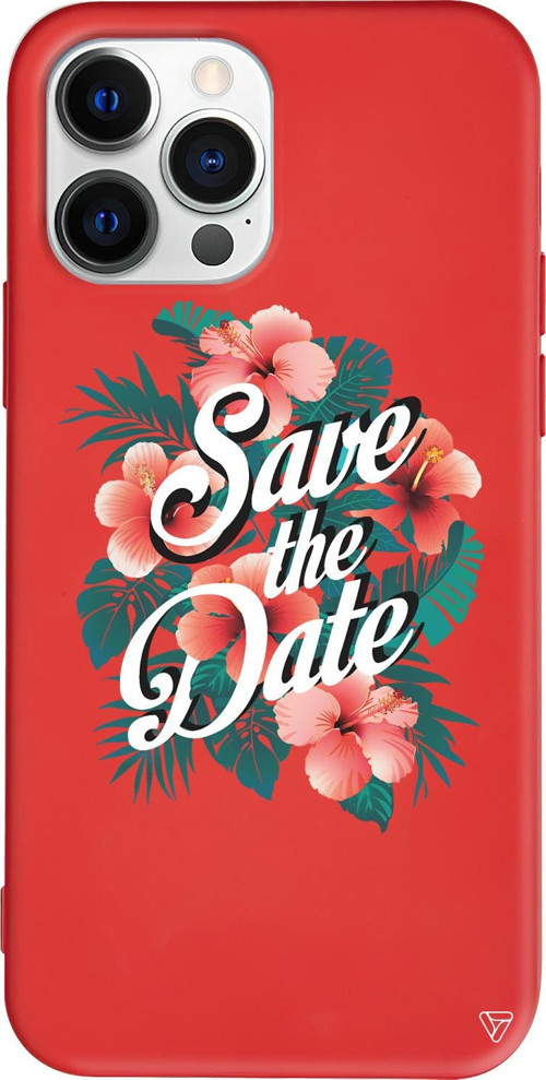 iPhone 15 Pro Max Uyumlu Kırmızı Renkli Silikon Save the Date Telefon Kılıfı