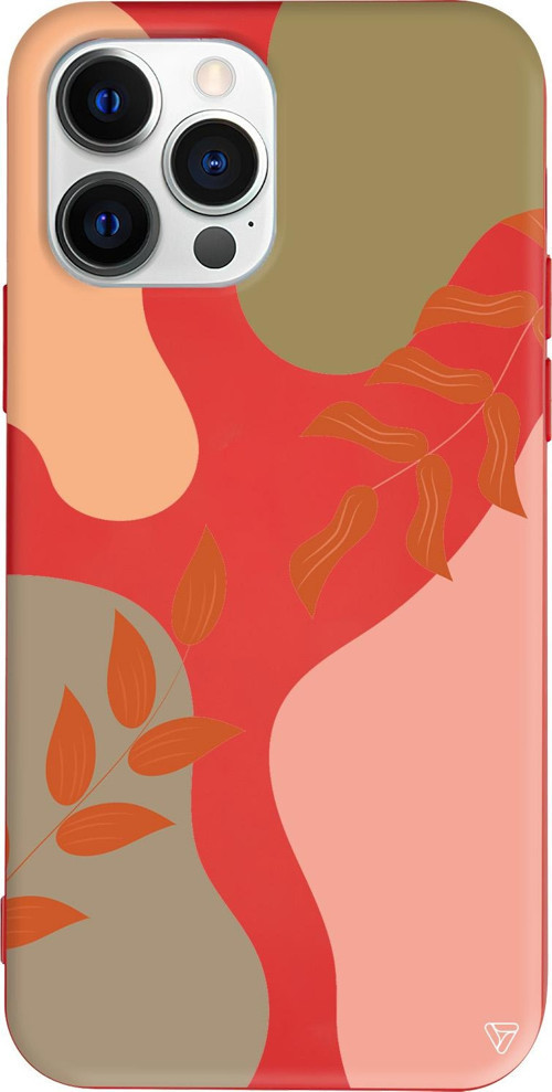 iPhone 15 Pro Max Uyumlu Kırmızı Renkli Silikon Abstract Koleksiyonu Leaf Touch Telefon Kılıfı