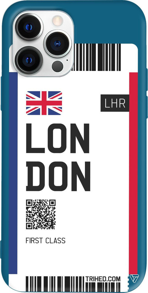 iPhone 15 Pro Max Uyumlu Lacivert Renkli Silikon London Bileti Telefon Kılıfı