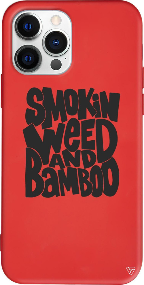iPhone 15 Pro Max Uyumlu Kırmızı Renkli Silikon Smokin Weed Telefon Kılıfı