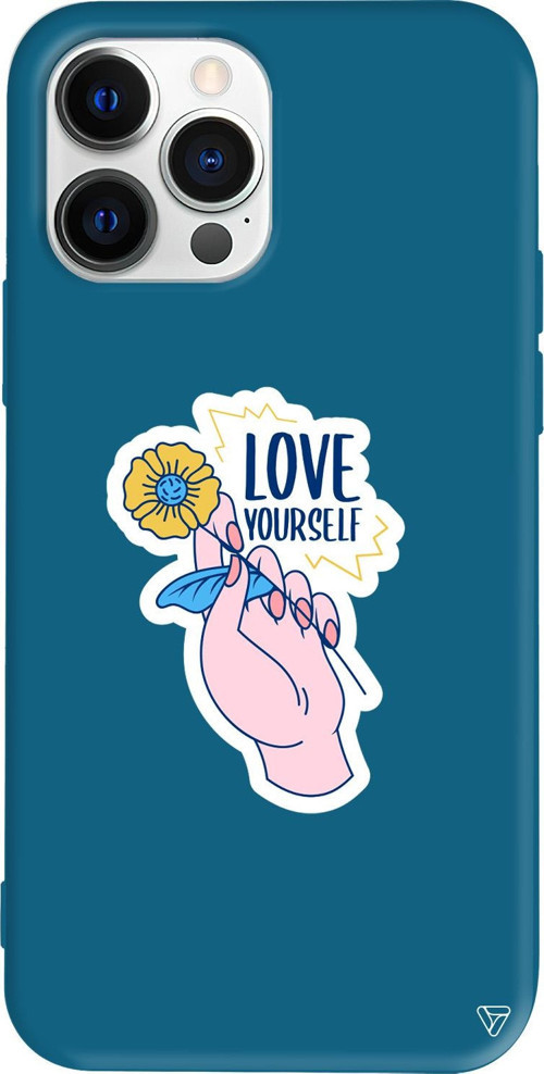iPhone 15 Pro Max Uyumlu Lacivert Renkli Silikon Love Yourself Telefon Kılıfı