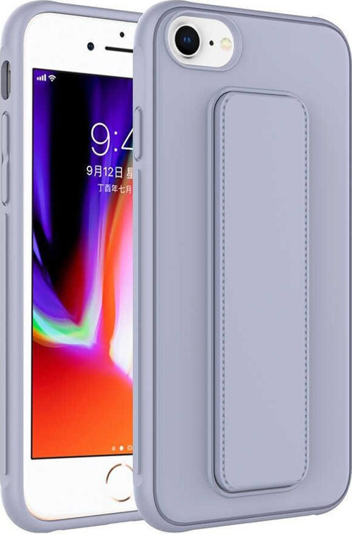 Apple iPhone 8 Kapak Standlı El Tutacaklı Silikon Kılıf - Gri