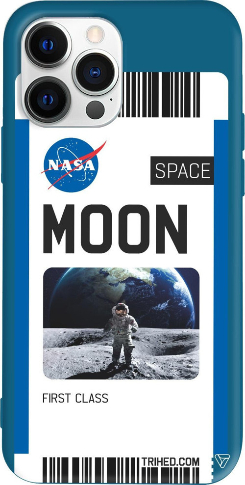 iPhone 15 Pro Max Uyumlu Lacivert Renkli Silikon Moon Bileti Telefon Kılıfı