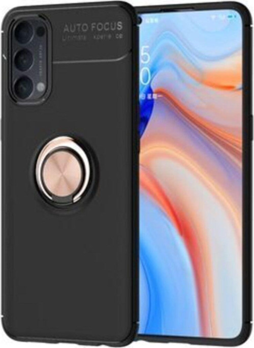 Oppo Reno 4 Lite Kılıf Renkli Yüzüklü Manyetik Silikon Kapak Siyah - Rose gold