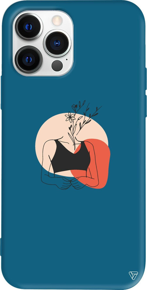 iPhone 15 Pro Max Uyumlu Lacivert Renkli Silikon Flower Girl Telefon Kılıfı