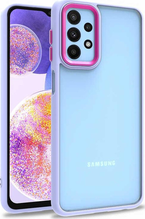 Samsung Galaxy M13 Kapak Metal Kamera Korumalı Arkası Şeffaf Silikon Kılıf - Lila