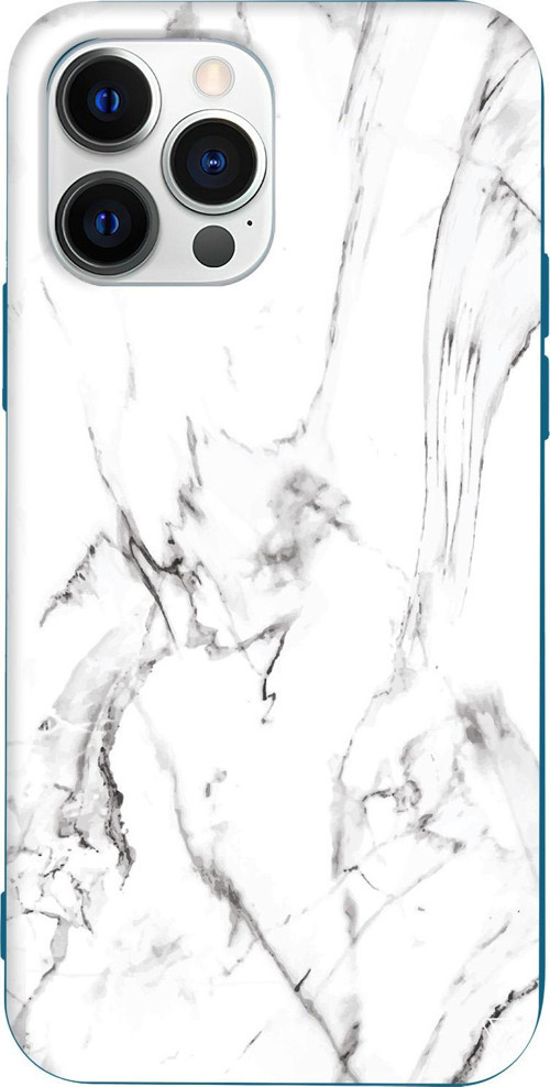 iPhone 15 Pro Max Uyumlu Lacivert Renkli Silikon Beyaz Mermer 1 Telefon Kılıfı
