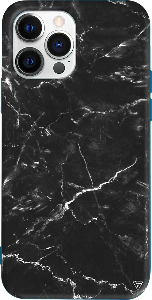 iPhone 15 Pro Max Uyumlu Lacivert Renkli Silikon Black Marble 2 Telefon Kılıfı