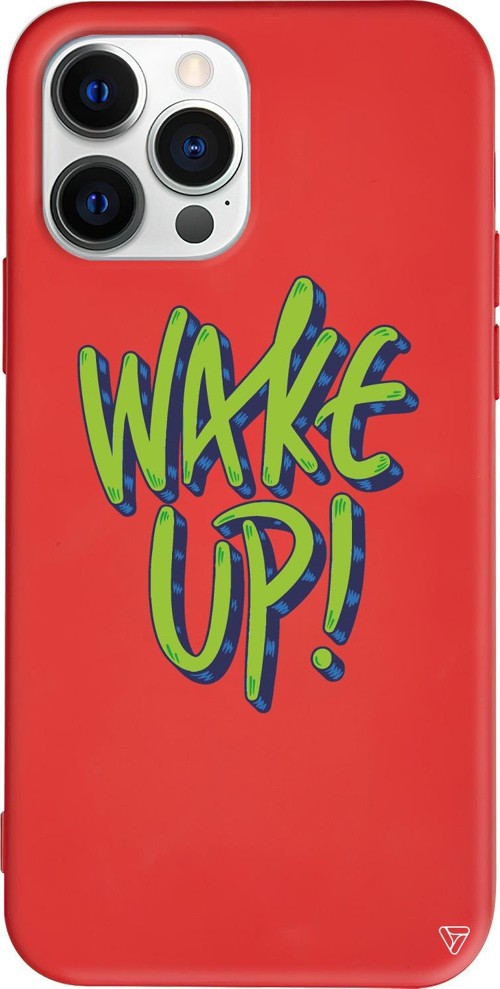 iPhone 15 Pro Max Uyumlu Kırmızı Renkli Silikon Wake Up Telefon Kılıfı
