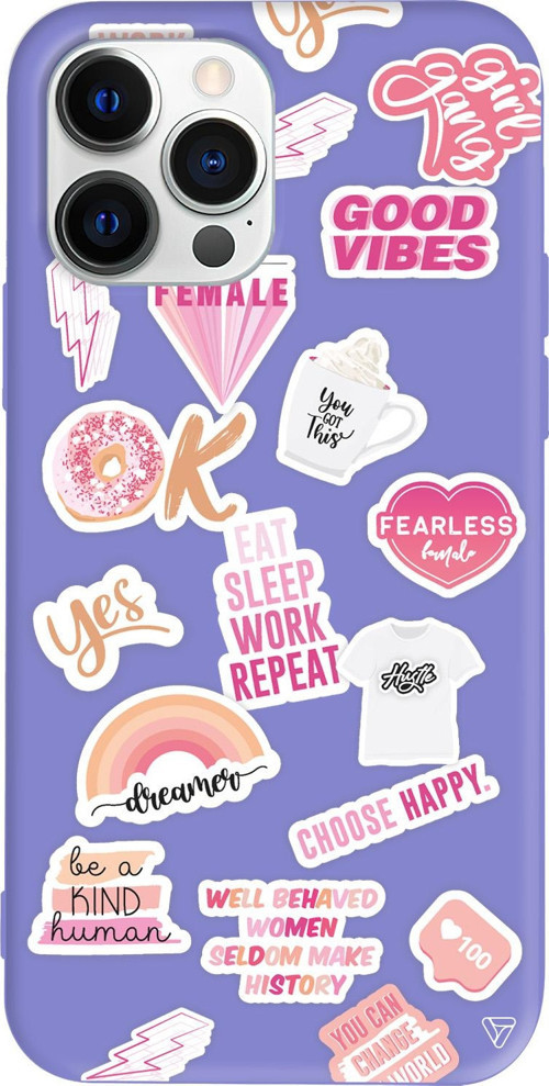 iPhone 15 Pro Max Uyumlu Lila Renkli Silikon Female Sticker Telefon Kılıfı
