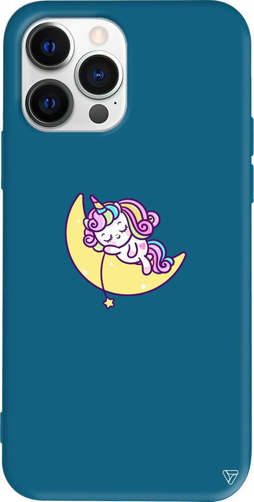 iPhone 15 Pro Max Uyumlu Lacivert Renkli Silikon Sleepy Unicorn Telefon Kılıfı