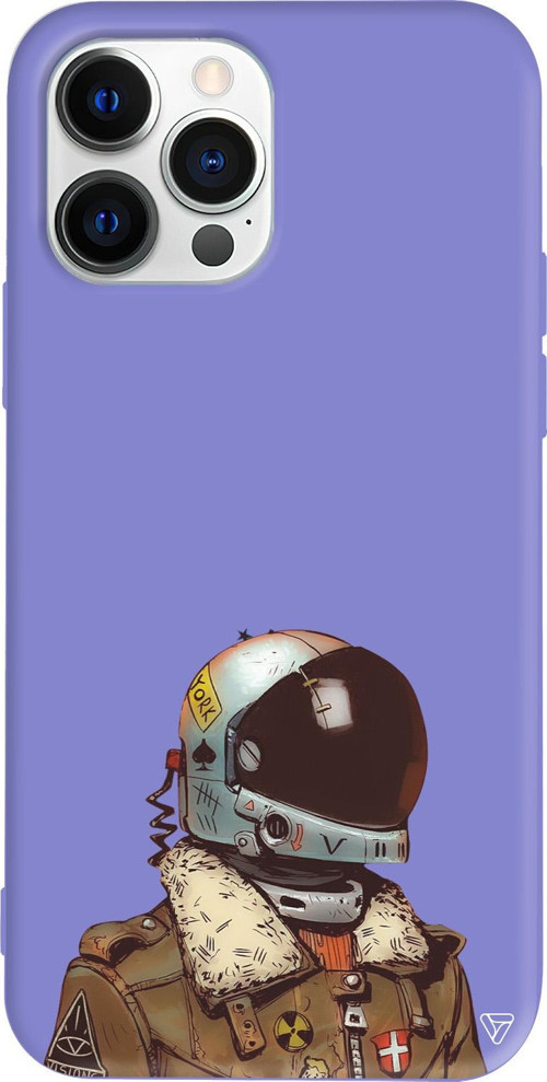 iPhone 15 Pro Max Uyumlu Lila Renkli Silikon Motorcycle Man (Motorcu) Telefon Kılıfı