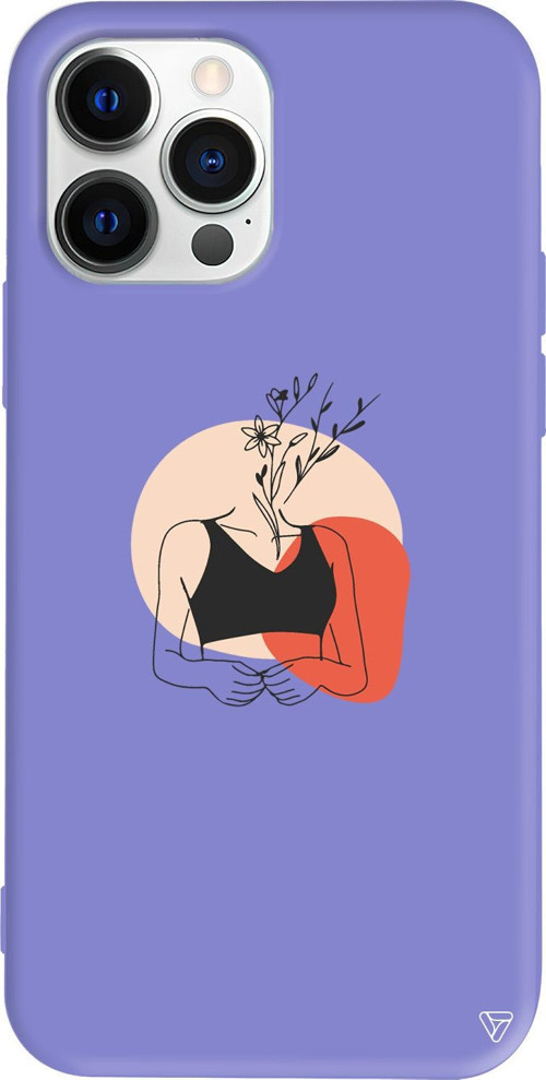 iPhone 15 Pro Max Uyumlu Lila Renkli Silikon Flower Girl Telefon Kılıfı