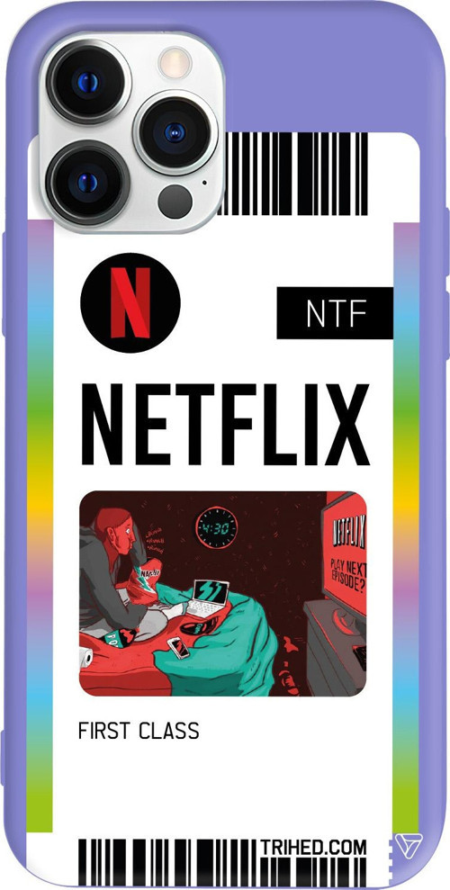 iPhone 15 Pro Max Uyumlu Lila Renkli Silikon Netflix Bileti Telefon Kılıfı