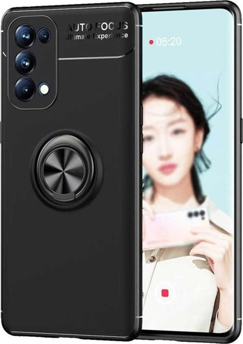 Oppo Reno 5 5G Kılıf Renkli Yüzüklü Manyetik Silikon Kapak Siyah - Siyah