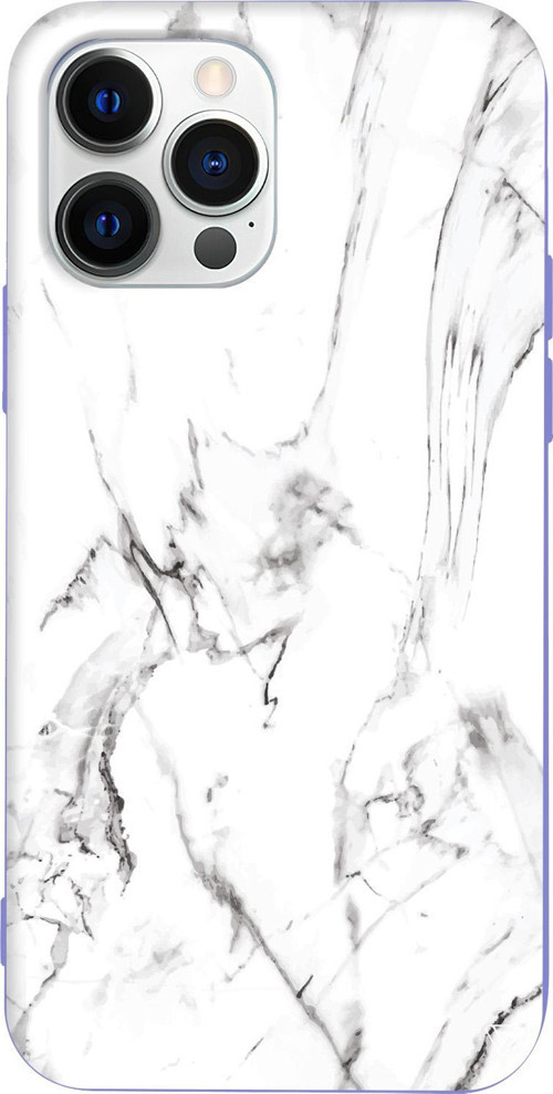 iPhone 15 Pro Max Uyumlu Lila Renkli Silikon Beyaz Mermer 1 Telefon Kılıfı