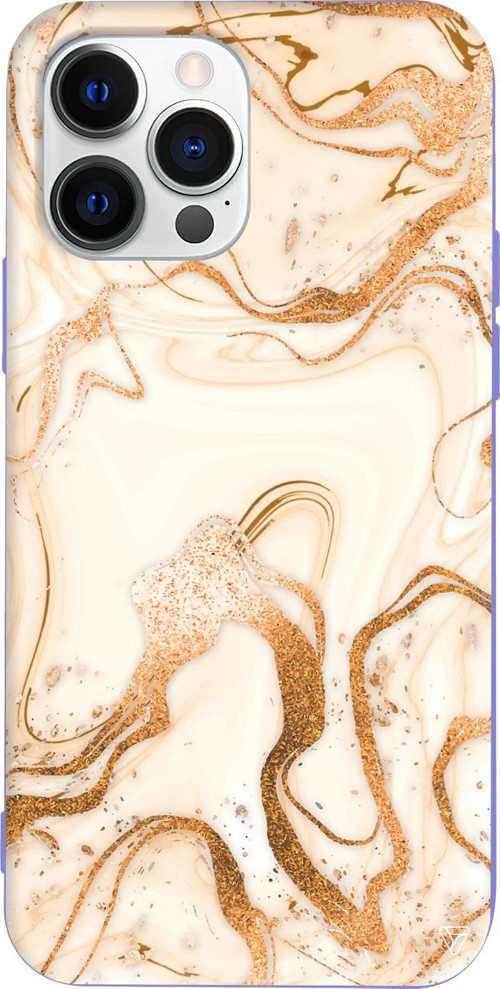 iPhone 15 Pro Max Uyumlu Lila Renkli Silikon Gold Marble Telefon Kılıfı
