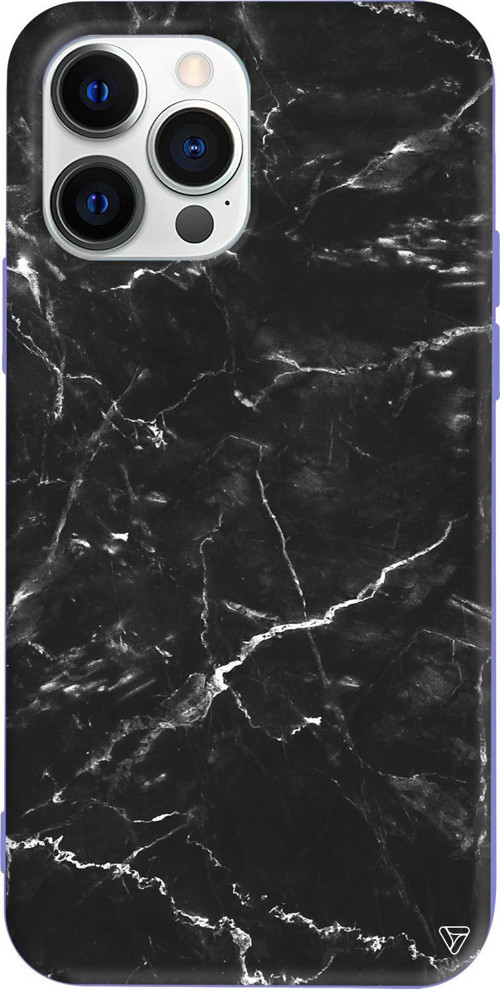 iPhone 15 Pro Max Uyumlu Lila Renkli Silikon Black Marble 2 Telefon Kılıfı