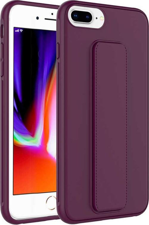 Apple iPhone 8 Plus Kapak Standlı El Tutacaklı Silikon Kılıf - Mürdüm