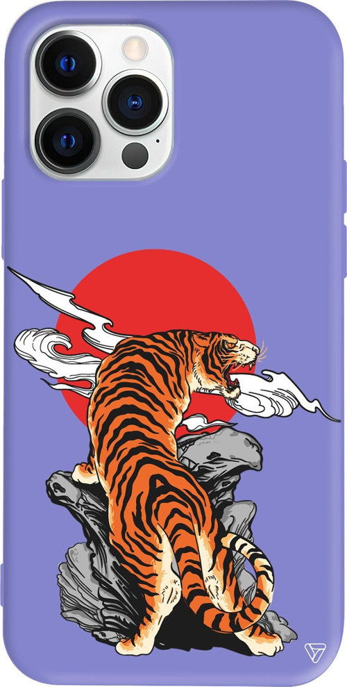 iPhone 15 Pro Max Uyumlu Lila Renkli Silikon Kükreyen Leopar Telefon Kılıfı