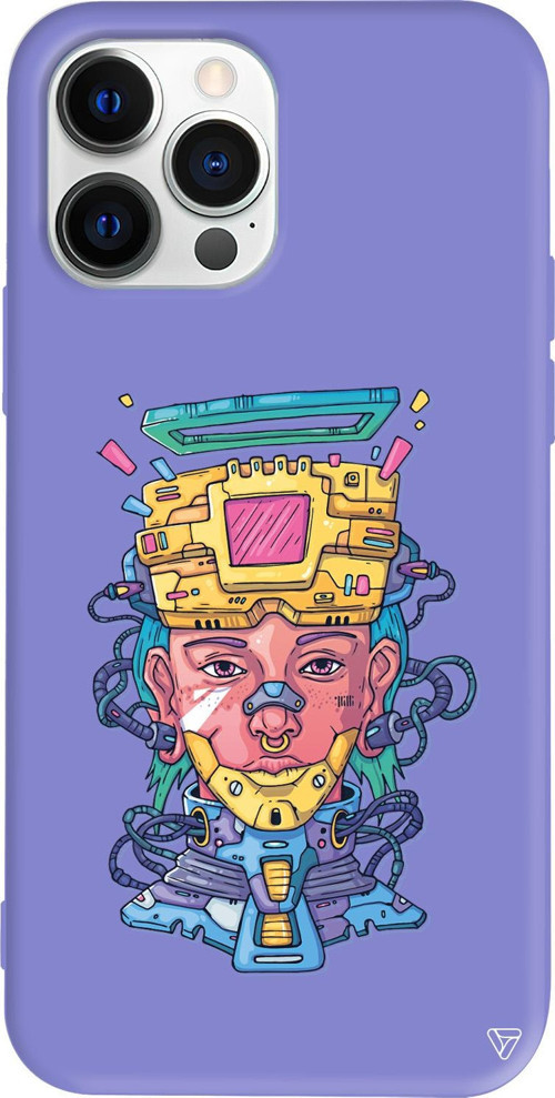 iPhone 15 Pro Max Uyumlu Lila Renkli Silikon Cyperpunk Telefon Kılıfı
