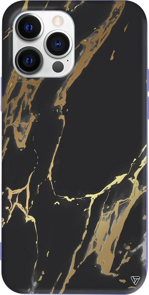 iPhone 15 Pro Max Uyumlu Lila Renkli Silikon Siyah Mermer Telefon Kılıfı