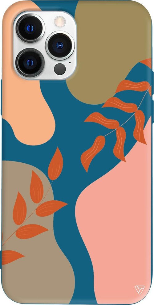 iPhone 15 Pro Max Uyumlu Lacivert Renkli Silikon Abstract Koleksiyonu Leaf Touch Telefon Kılıfı