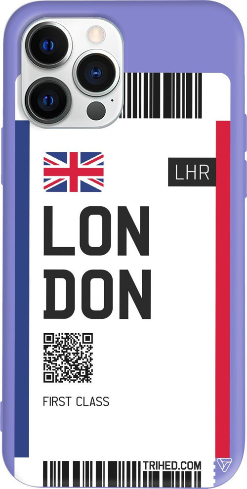 iPhone 15 Pro Max Uyumlu Lila Renkli Silikon London Bileti Telefon Kılıfı