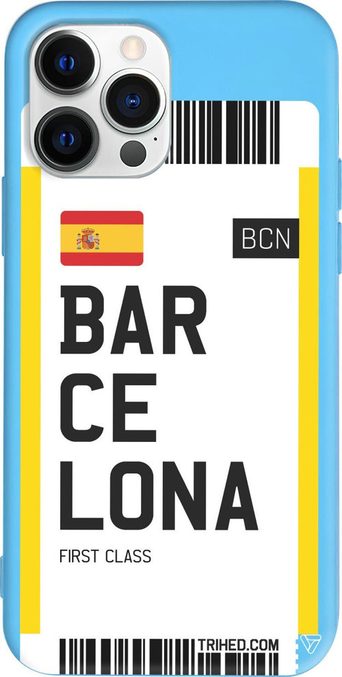 iPhone 15 Pro Max Uyumlu Mavi Renkli Silikon Barcelona Bileti Telefon Kılıfı